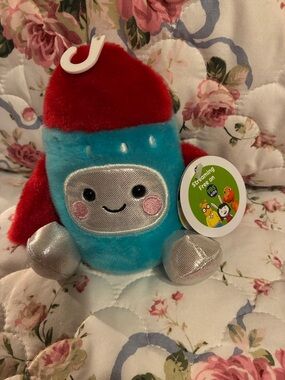 Blue and Red Plush Rocket Stuffed Toy - Kid-Friendly Cuddly Rocket